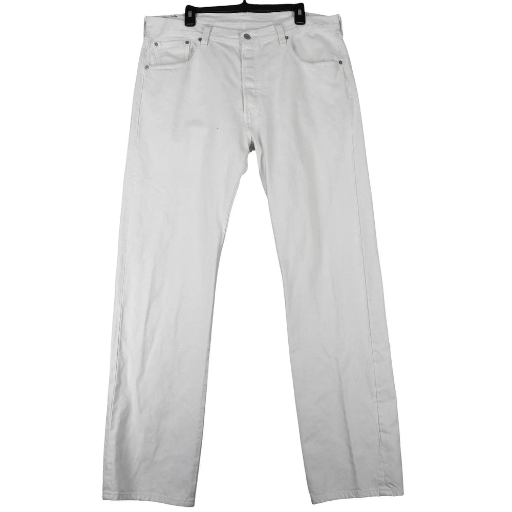 Levis 501 Jeans Mens 38x34 White Denim Straight Fit Button Fly Casual Wear